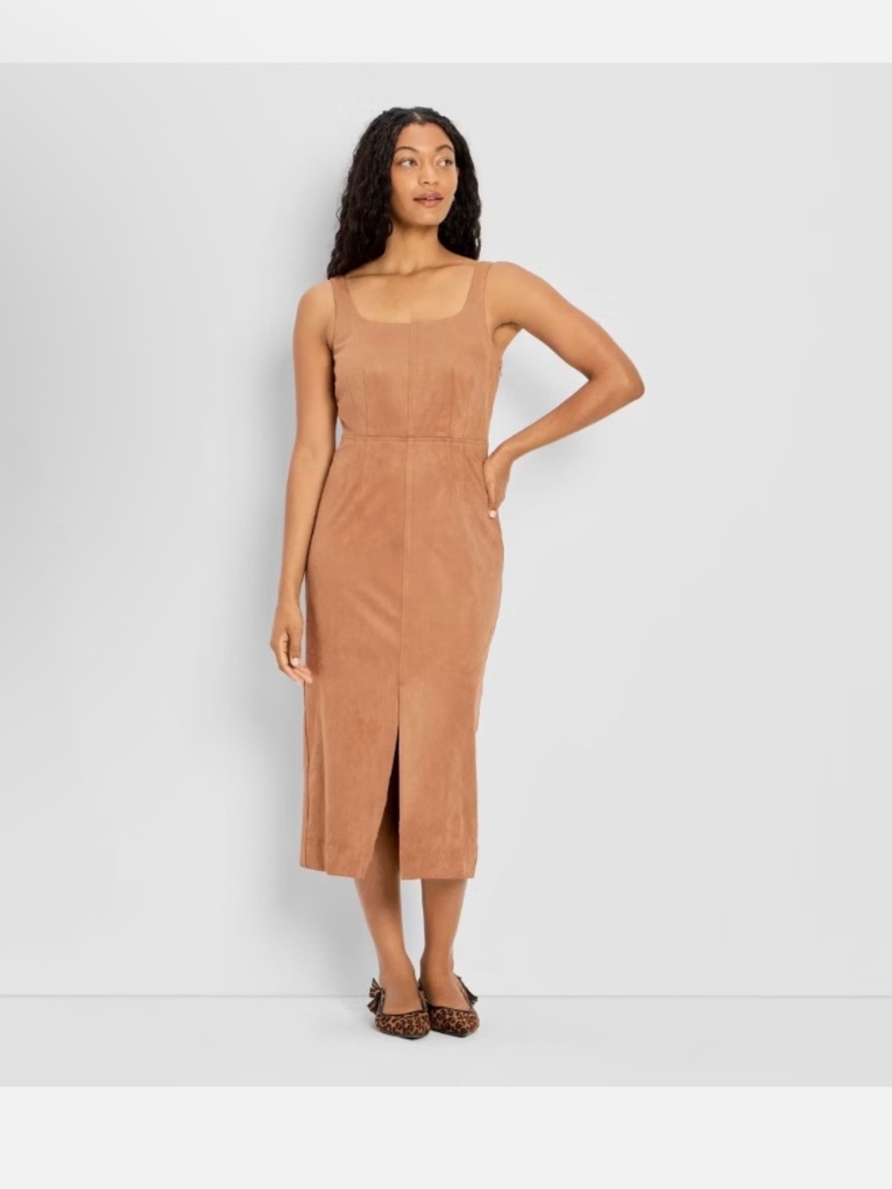 Future Collective 90s Faux Suede Midi A-line Dress Sleeveless XS NWT